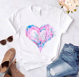 Shirts Women 2020 Summer Graphic Heart Print T Shirt Women Casual White Tops Short Sleeve Tshirt Camisas Mujer Tee Shirt Femme